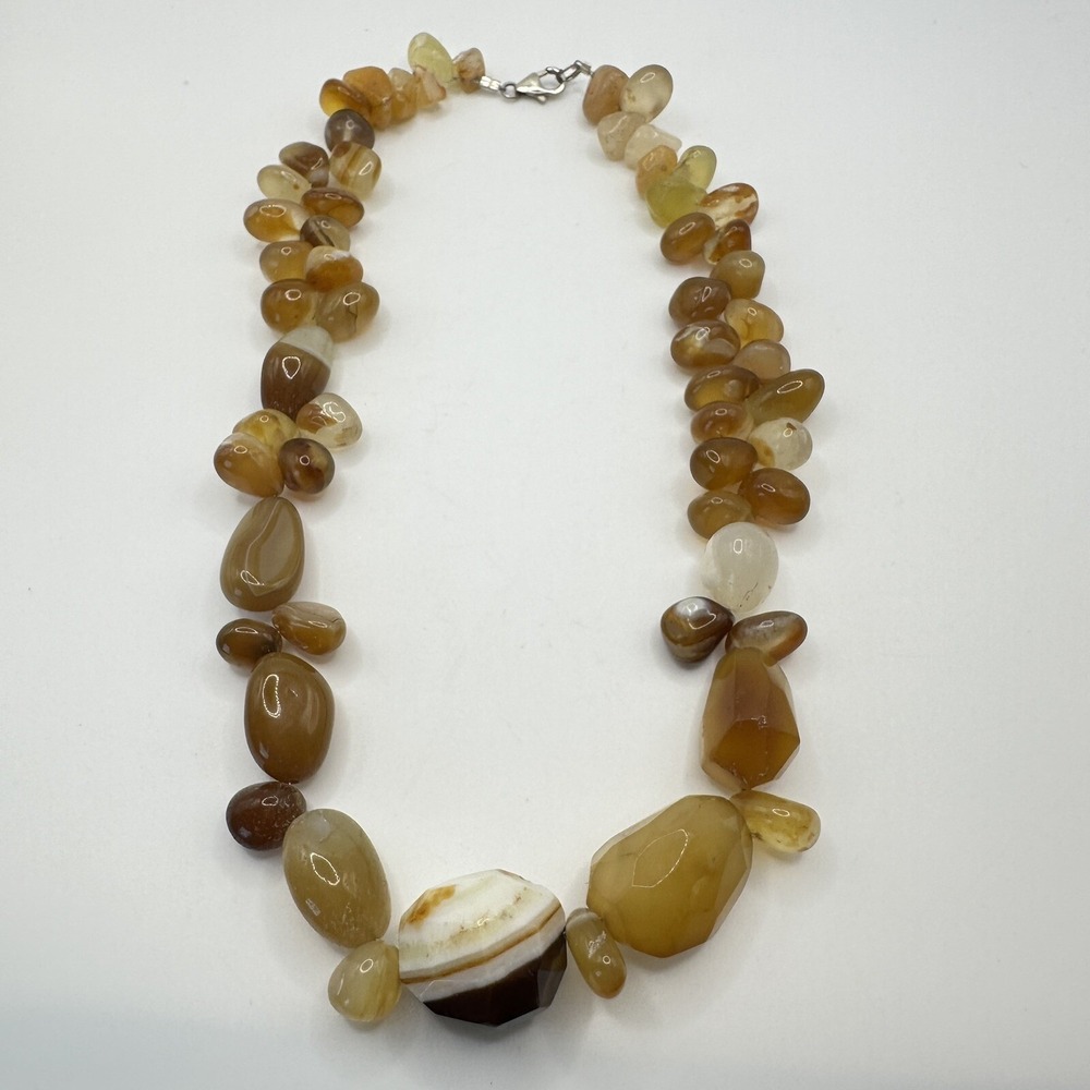 Beaded Agate Necklace Warm Earth Tones Statement Choker 18" 127g - Picture 7 of 16